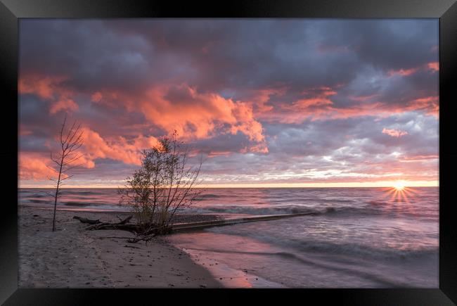 Sunrise on Lake Michigan Framed Print by Bob Small