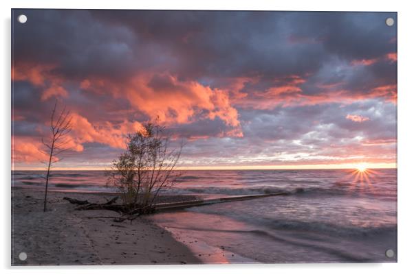 Sunrise on Lake Michigan Acrylic by Bob Small