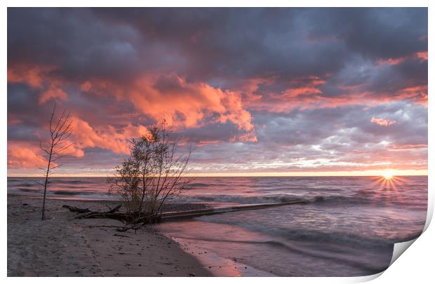 Sunrise on Lake Michigan Print by Bob Small