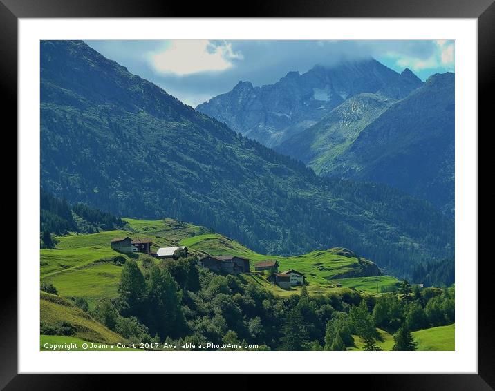 Village nestled in the Swiss Alps. Framed Mounted Print by Joanne Court