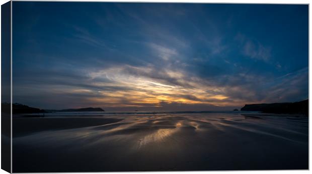 Wet Sand Sunset - Polzeath  Canvas Print by Jon Rendle