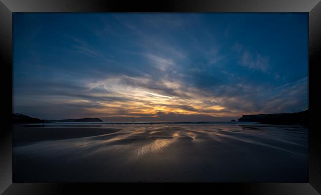 Wet Sand Sunset - Polzeath  Framed Print by Jon Rendle