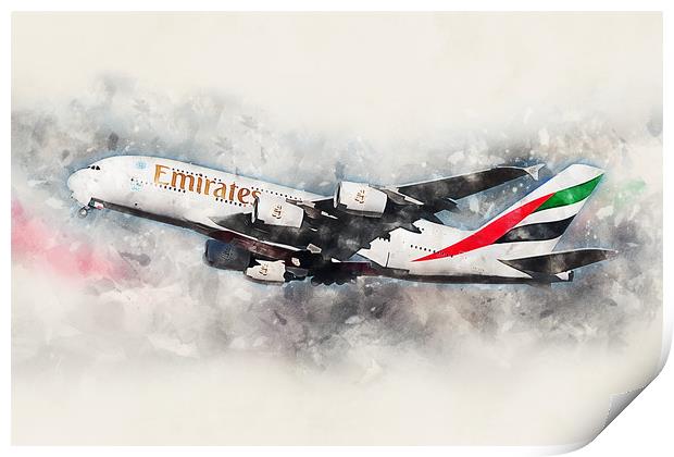 Emirates A380 - Painting Print by J Biggadike