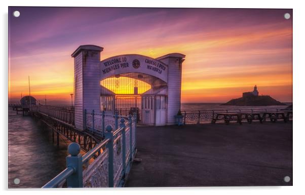 Dawn at Mumbles Pier Acrylic by Leighton Collins