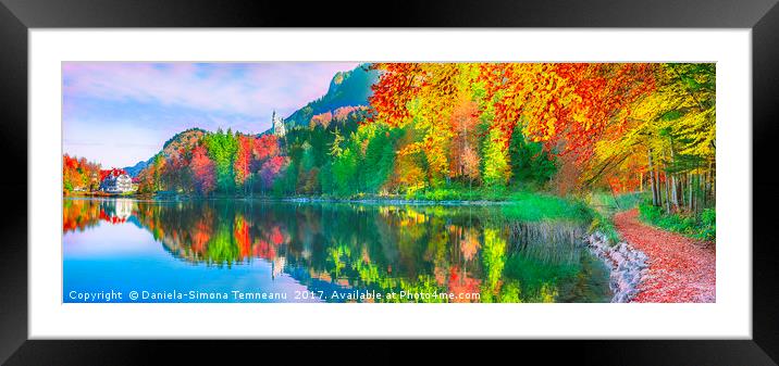 Autumn forest reflected in the water lake Framed Mounted Print by Daniela Simona Temneanu