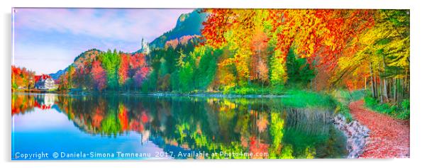 Autumn forest reflected in the water lake Acrylic by Daniela Simona Temneanu