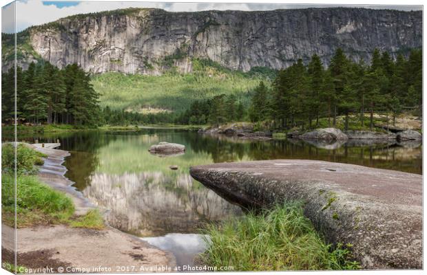 nature norway with mountains reflection in water Canvas Print by Chris Willemsen