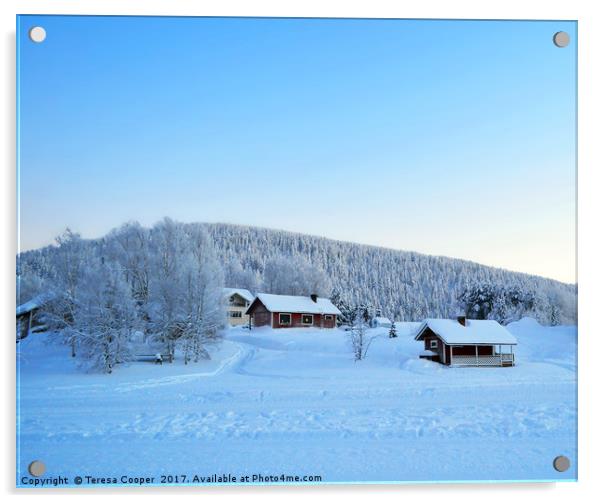 Beautiful Lake Cabins in Winter  Acrylic by Teresa Cooper
