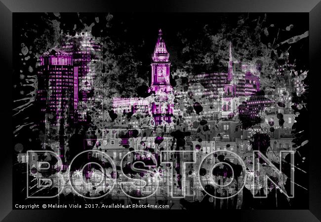 Pop Art BOSTON Skyline | purple Framed Print by Melanie Viola