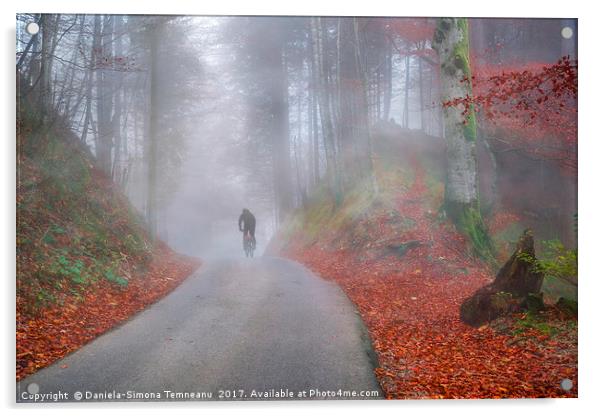 Autumn forest shrouded by cold fog Acrylic by Daniela Simona Temneanu