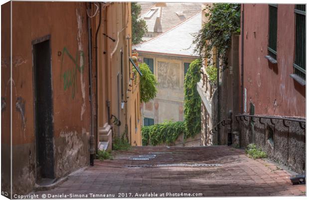 Empty old street in Genoa city Canvas Print by Daniela Simona Temneanu