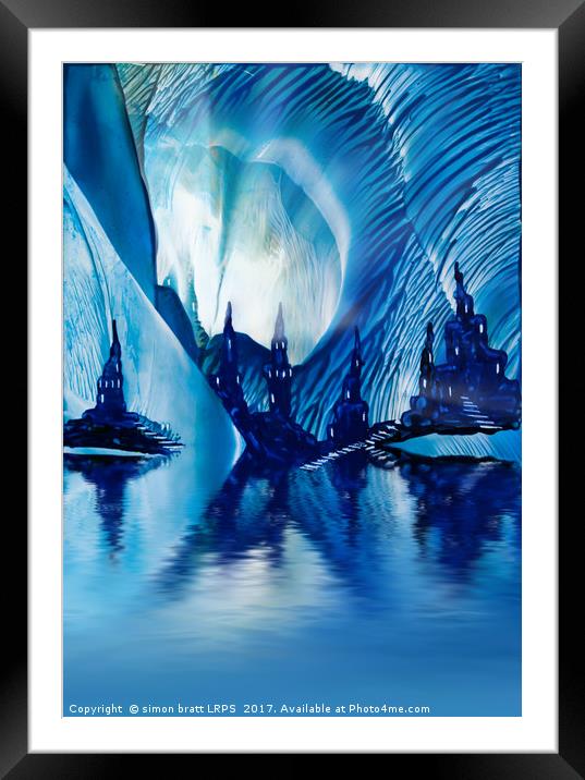 Subterranean Castles wax painting in blue Framed Mounted Print by Simon Bratt LRPS