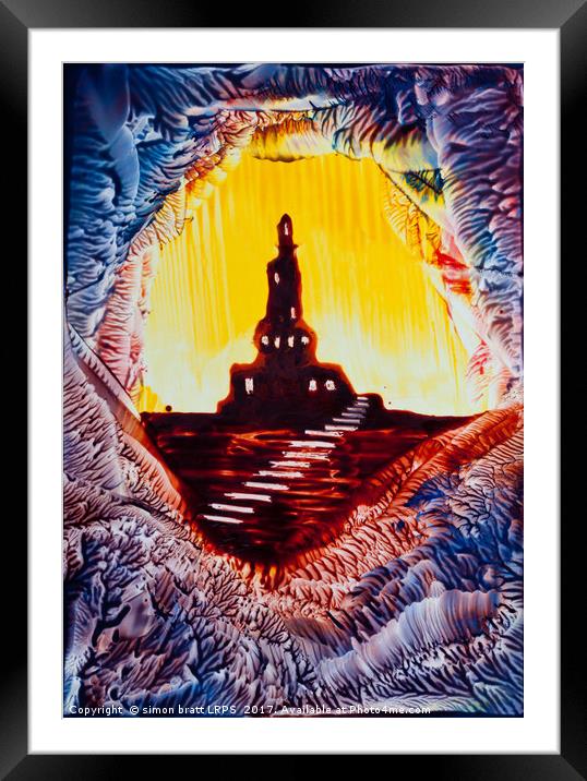 Castle rock silhoutte painting in wax Framed Mounted Print by Simon Bratt LRPS