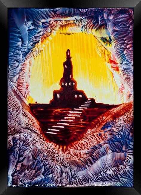 Castle rock silhoutte painting in wax Framed Print by Simon Bratt LRPS