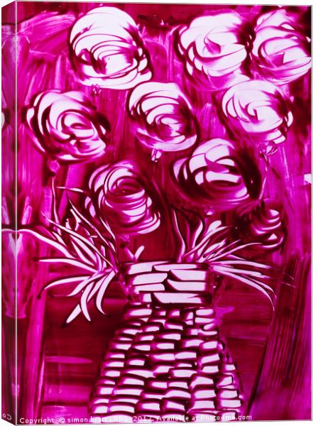 Roses in pink with wicker vase Canvas Print by Simon Bratt LRPS