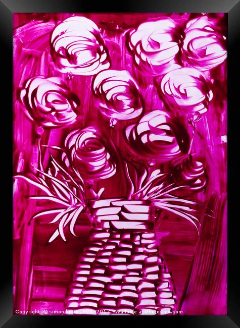 Roses in pink with wicker vase Framed Print by Simon Bratt LRPS