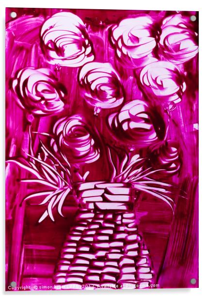 Roses in pink with wicker vase Acrylic by Simon Bratt LRPS