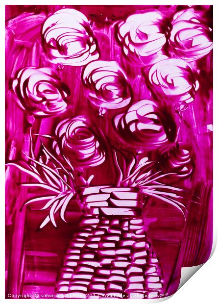 Roses in pink with wicker vase Print by Simon Bratt LRPS