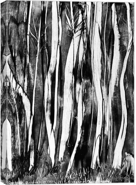 Spooky trees wax painting Canvas Print by Simon Bratt LRPS