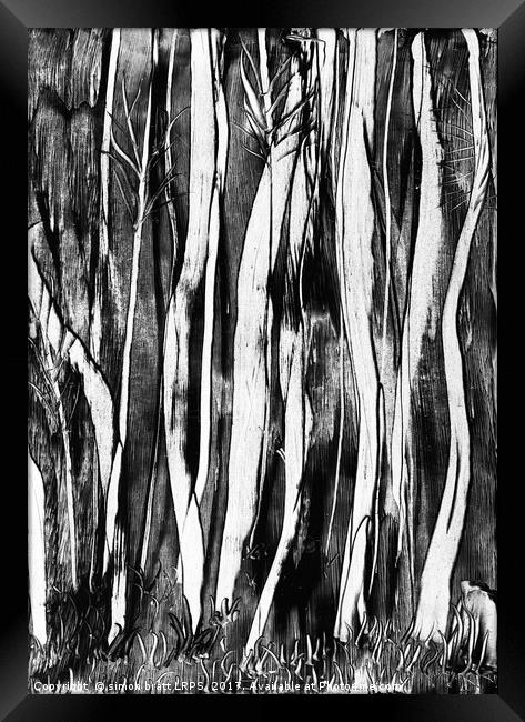 Spooky trees wax painting Framed Print by Simon Bratt LRPS