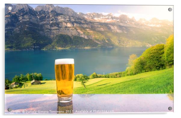 Glass of beer in a summer alpine scenery Acrylic by Daniela Simona Temneanu