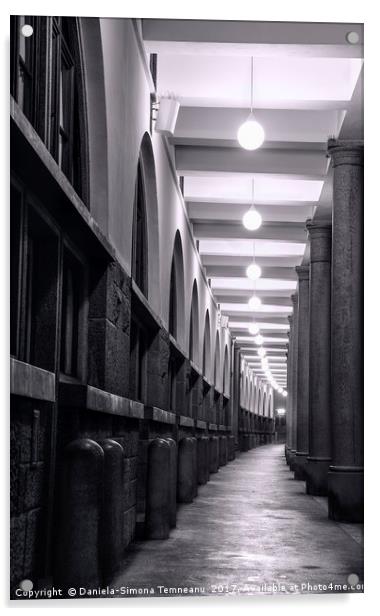 Long passage with elegant columns and lights Acrylic by Daniela Simona Temneanu
