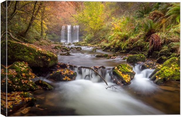 Sgwd yr Eira Autumn Waterfall Wales Canvas Print by Jonathan Smith