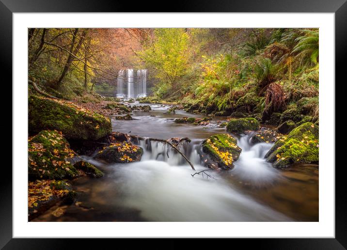 Sgwd yr Eira Autumn Waterfall Wales Framed Mounted Print by Jonathan Smith
