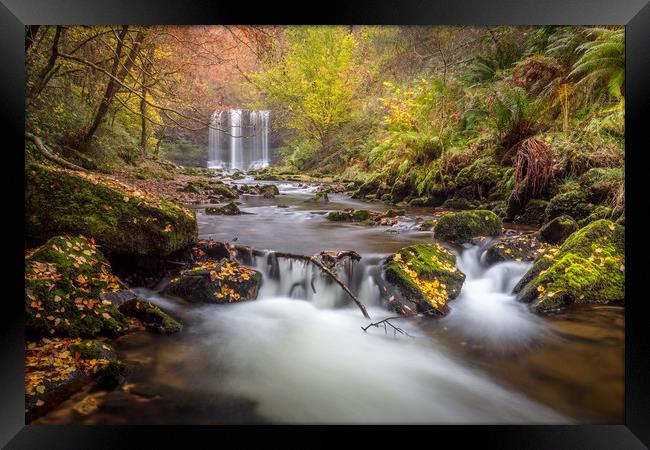Sgwd yr Eira Autumn Waterfall Wales Framed Print by Jonathan Smith