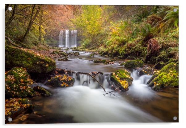 Sgwd yr Eira Autumn Waterfall Wales Acrylic by Jonathan Smith