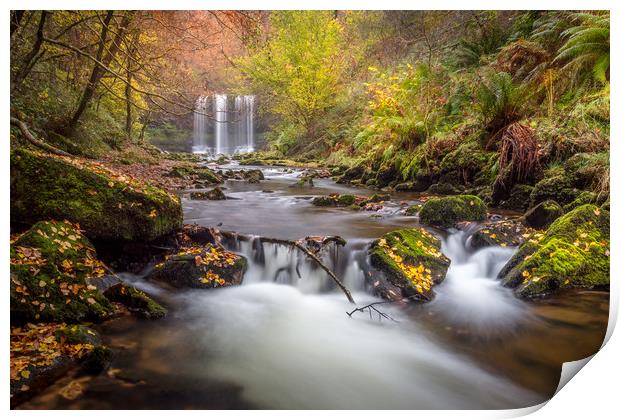 Sgwd yr Eira Autumn Waterfall Wales Print by Jonathan Smith
