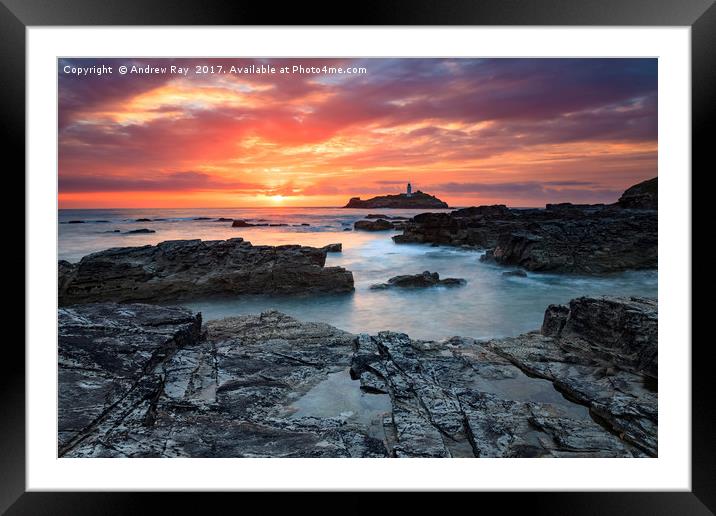 Setting Sun at Godrevy Framed Mounted Print by Andrew Ray
