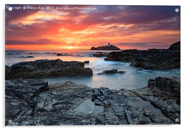 Setting Sun at Godrevy Acrylic by Andrew Ray