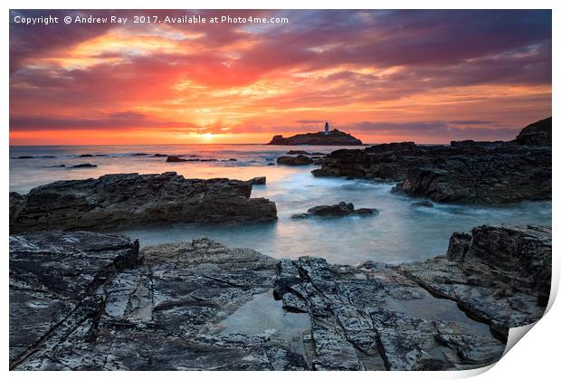 Setting Sun at Godrevy Print by Andrew Ray