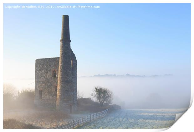 Mist at Wheal Bush Print by Andrew Ray