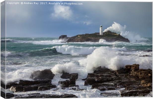 Stormy Evening at Godrevy Canvas Print by Andrew Ray