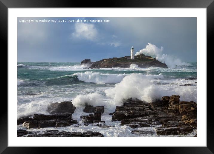 Stormy Evening at Godrevy Framed Mounted Print by Andrew Ray