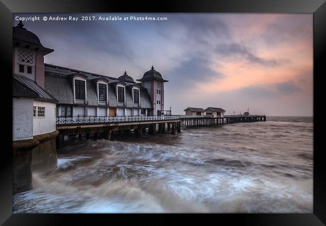 Rough Sea at Sunrise (Penarth Pier) Framed Print by Andrew Ray