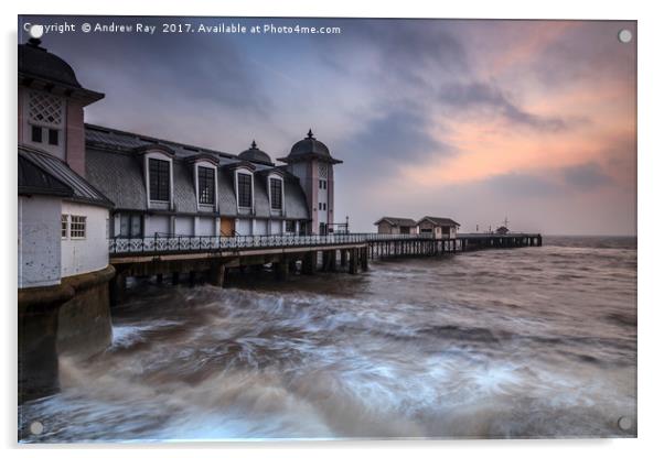 Rough Sea at Sunrise (Penarth Pier) Acrylic by Andrew Ray