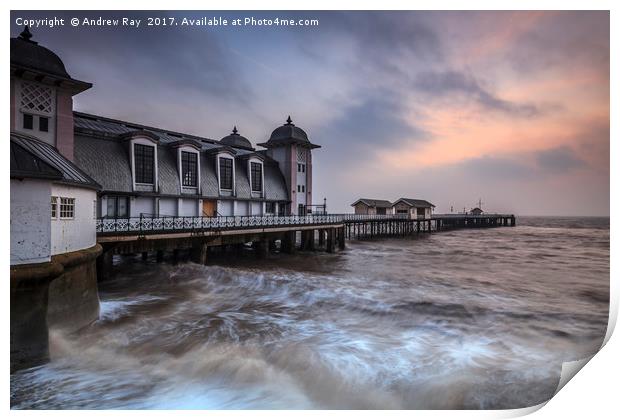 Rough Sea at Sunrise (Penarth Pier) Print by Andrew Ray