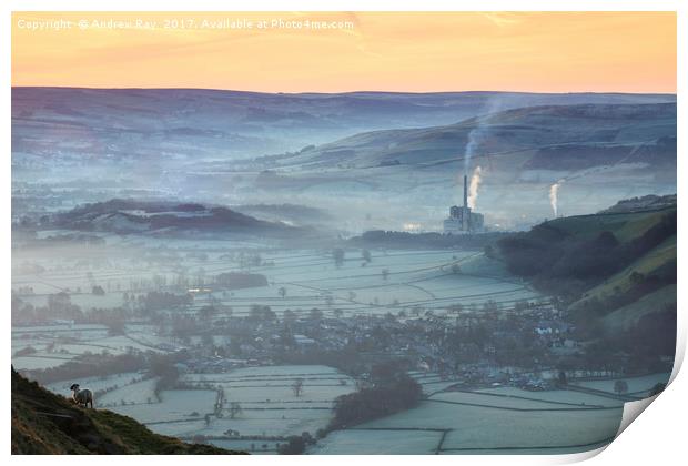 Sheep above the Hope Valley Print by Andrew Ray