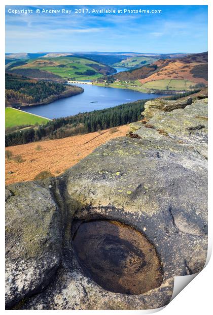 Ladybower from Bamford Edge Print by Andrew Ray