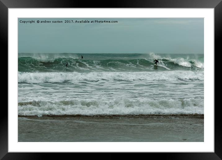 TAKING ON WAVES Framed Mounted Print by andrew saxton