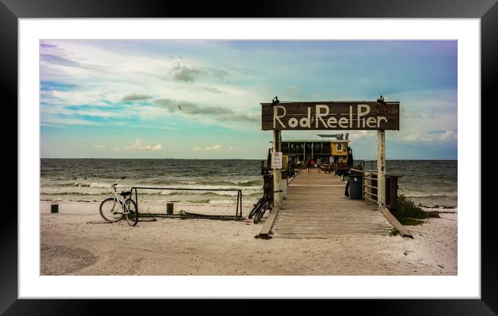 Rod & Reel Pier and a Bike Framed Mounted Print by Neal P
