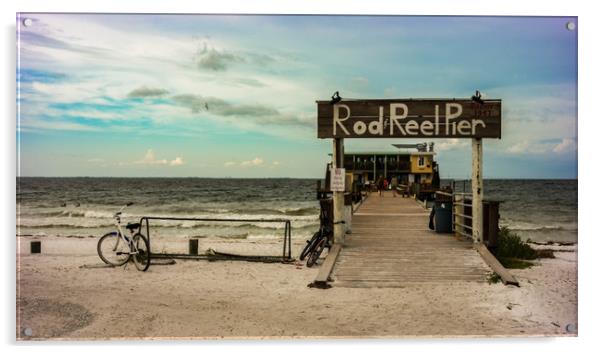 Rod & Reel Pier and a Bike Acrylic by Neal P