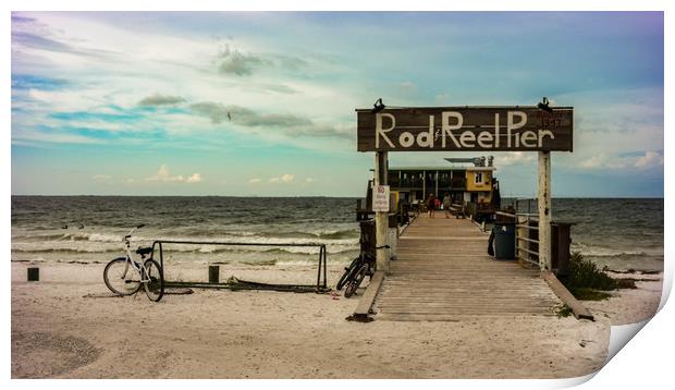 Rod & Reel Pier and a Bike Print by Neal P