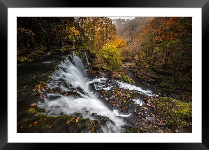 Sgwd Isaf Clun-Gwyn Autumn Waterfall Framed Mounted Print by Jonathan Smith