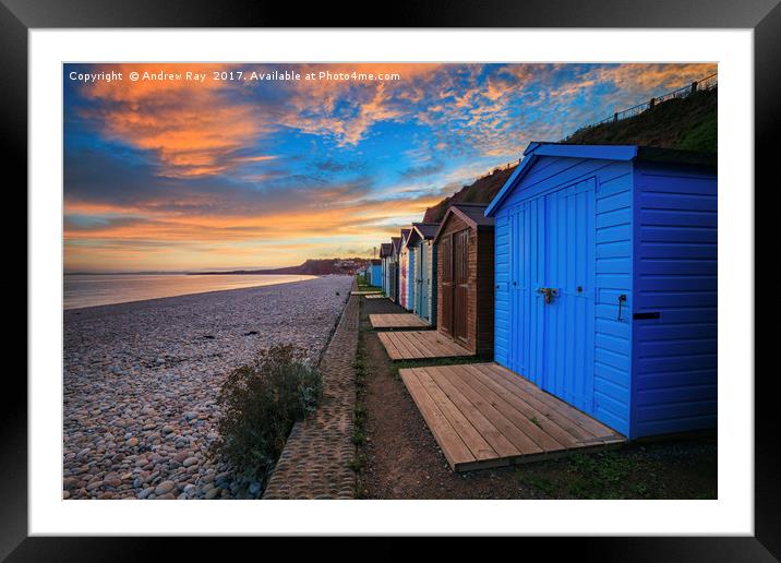 Beach Huts at Budleigh Salterton Framed Mounted Print by Andrew Ray