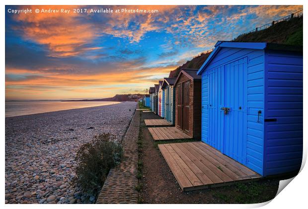 Beach Huts at Budleigh Salterton Print by Andrew Ray