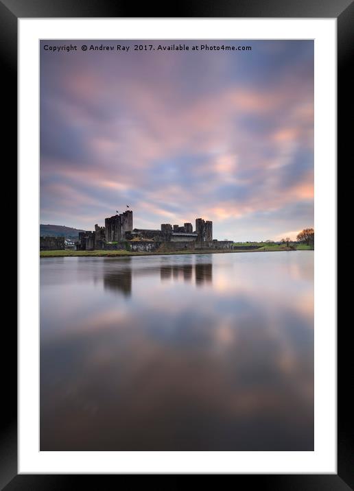 Caerphilly Castle at Sunset Framed Mounted Print by Andrew Ray